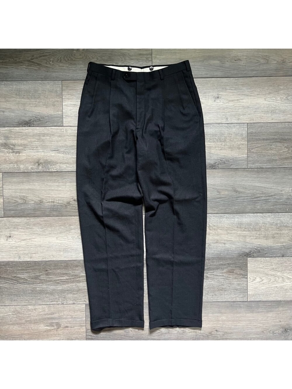 Vintage Christian Dior Monsieur Men's 32x32 Wool Dress Pants Pleated Gray Plaid